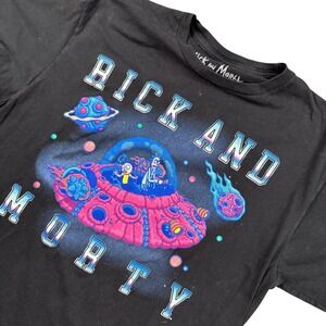 Rick‎ and Morty Adult Swim Black Graphic T Shirt neon Cartoon Network Sz L